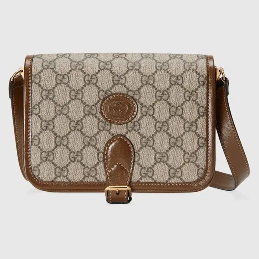 Gucci Mini Interlocking G GG Supreme Canvas Crossbody Bag Brown NWT